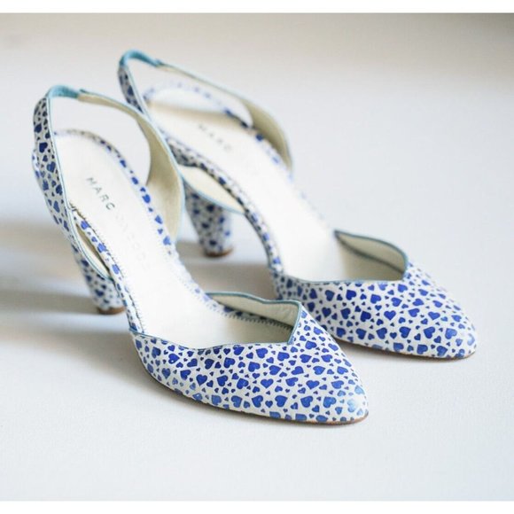 Marc Jacobs Blue Heart Print Slingback Heels 6M - Picture 1 of 10